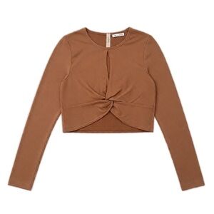 Long Sleeve Twist-Front Keyhole Crop Top
